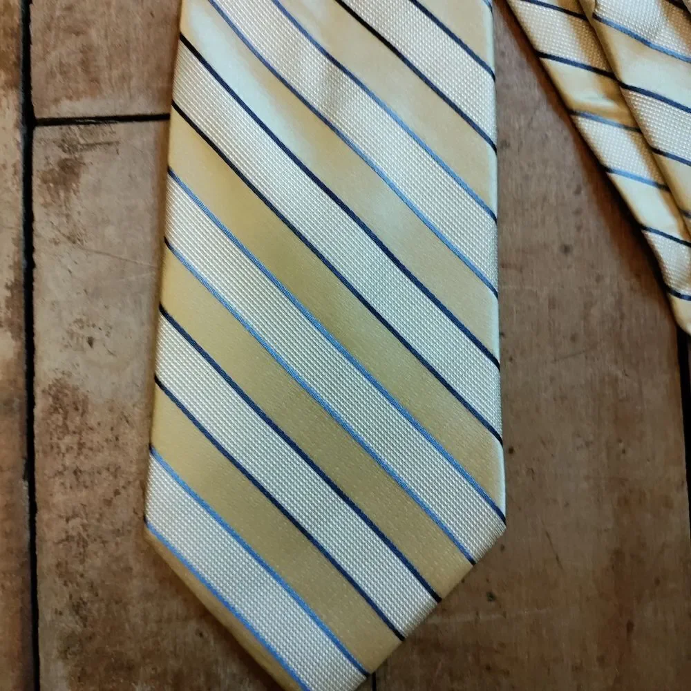 Michael Kors silk tie yellow blue stripe office wedding spring easter formal pro